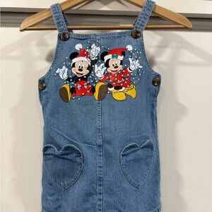 Little Lass Blue Denim Overalls with Mickey and Minnie